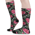 Watercolor Peony Pattern Print Long Socks