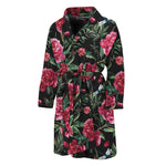 Watercolor Peony Pattern Print Men's Bathrobe