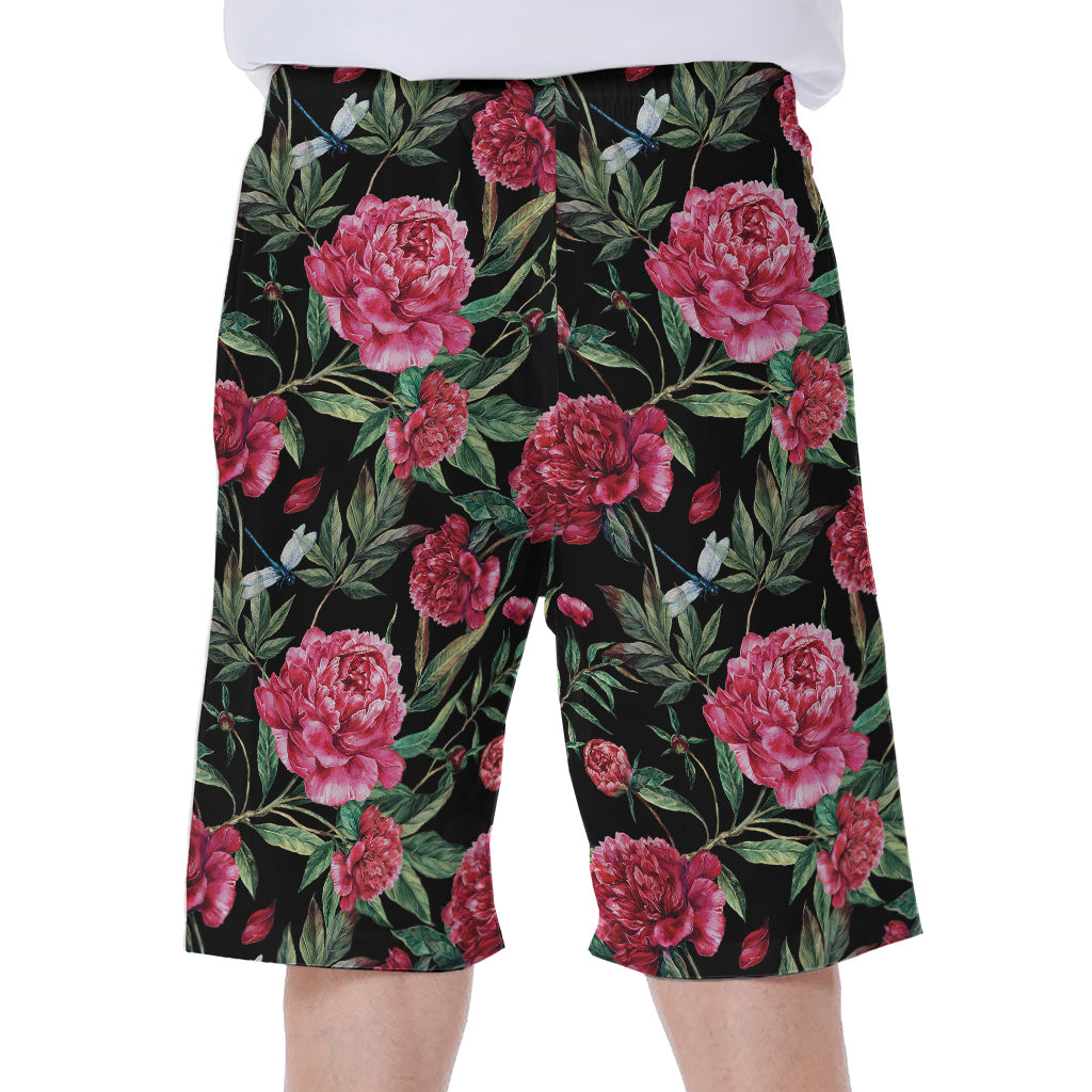 Watercolor Peony Pattern Print Men's Beach Shorts