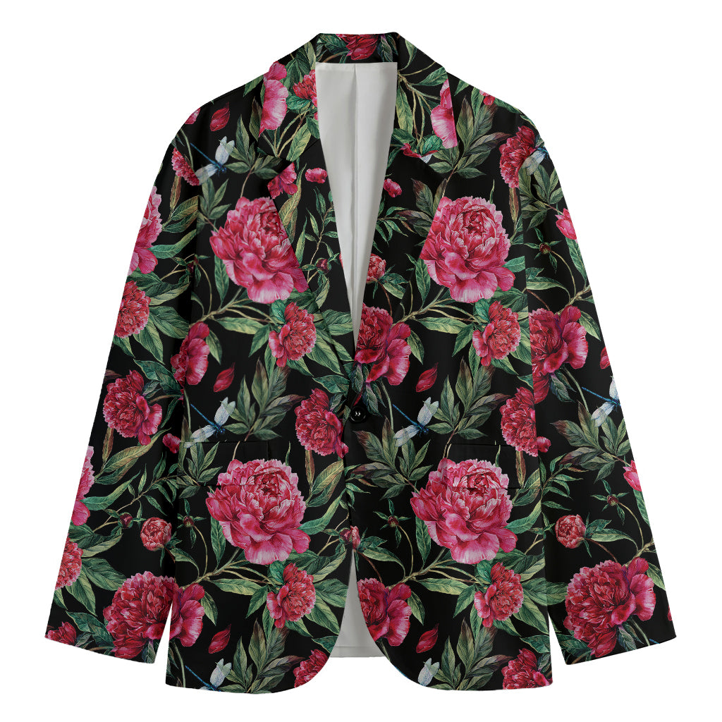 Watercolor Peony Pattern Print Men's Blazer