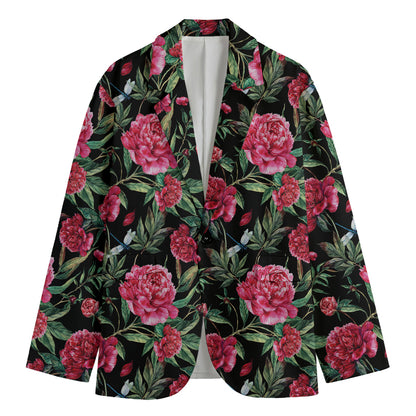 Watercolor Peony Pattern Print Men's Blazer