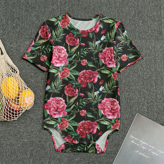 Watercolor Peony Pattern Print Men's Bodysuit