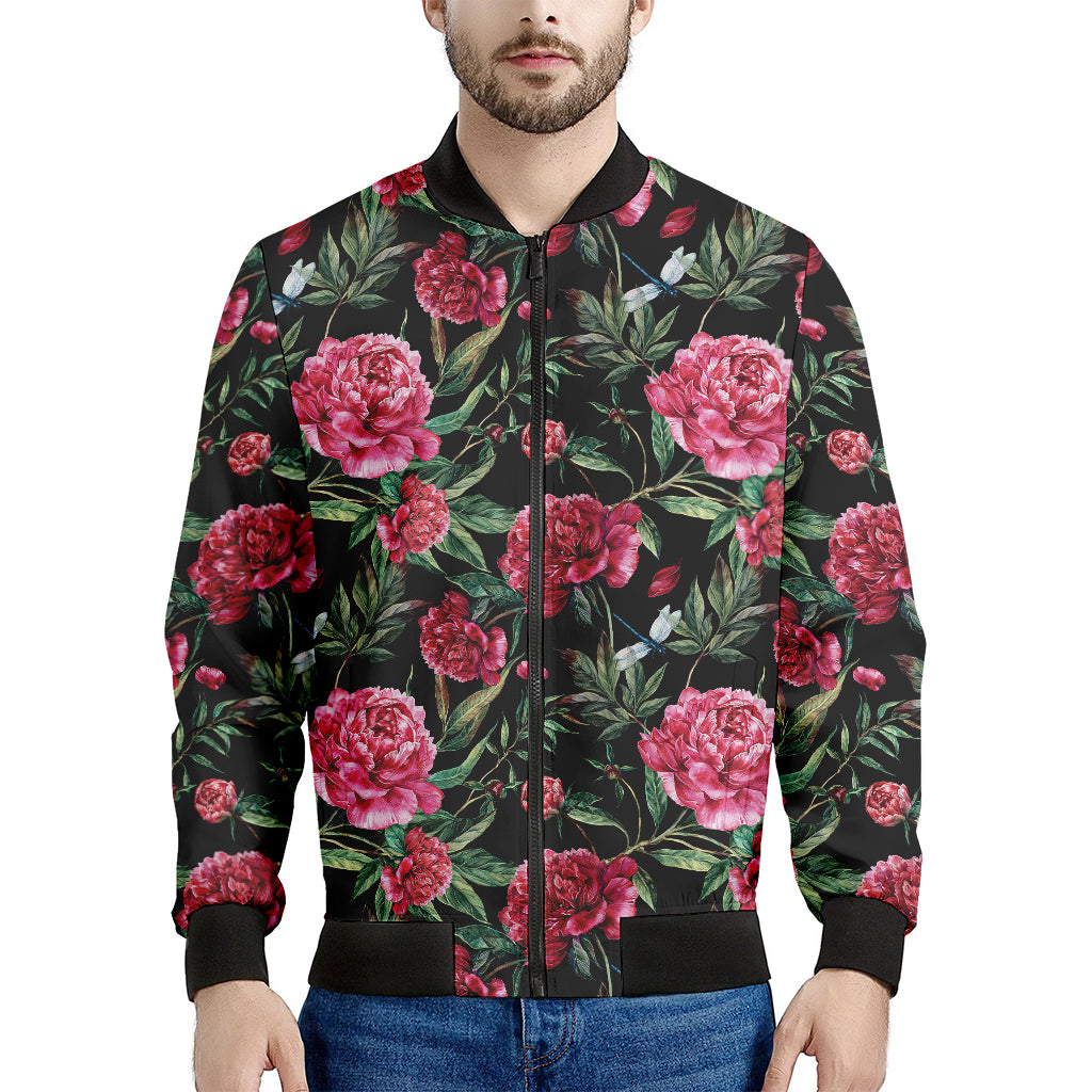 Watercolor Peony Pattern Print Men's Bomber Jacket