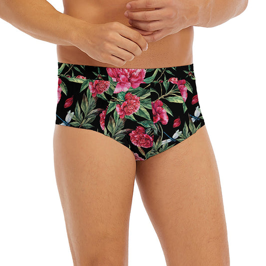 Watercolor Peony Pattern Print Men's Briefs