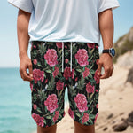 Watercolor Peony Pattern Print Men's Cargo Shorts