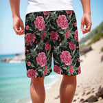 Watercolor Peony Pattern Print Men's Cargo Shorts