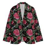 Watercolor Peony Pattern Print Men's Cotton Blazer
