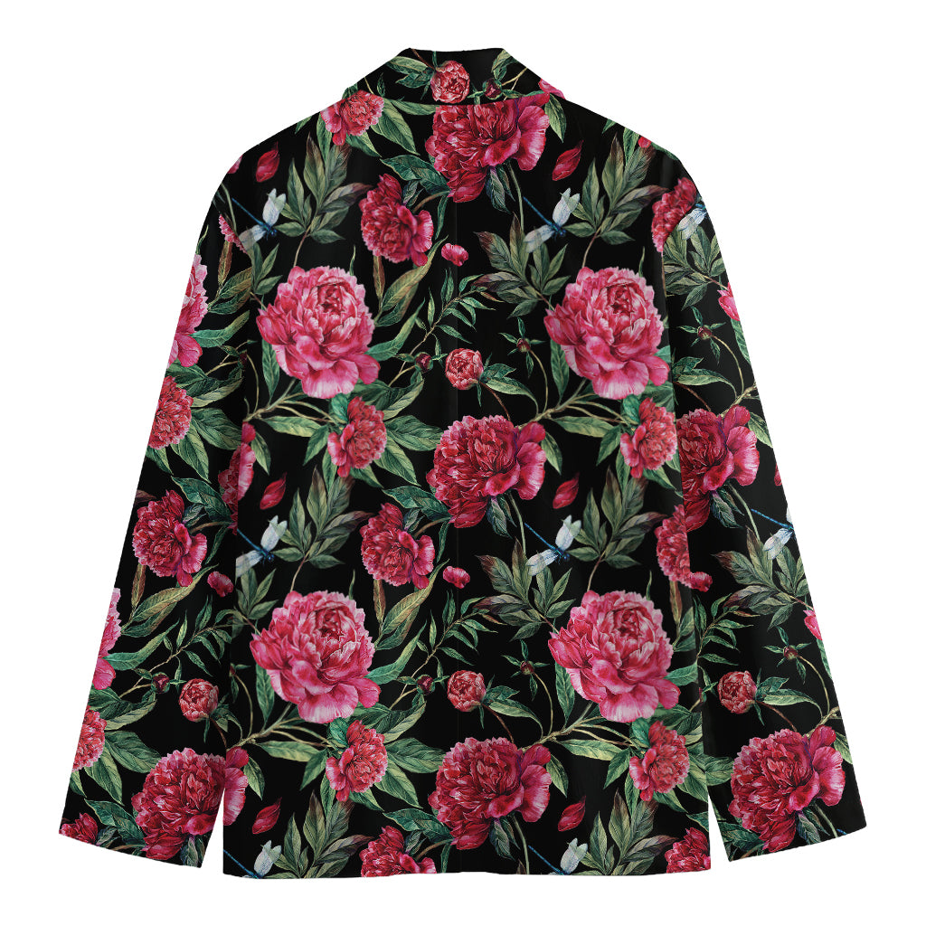 Watercolor Peony Pattern Print Men's Cotton Blazer