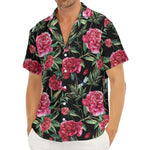 Watercolor Peony Pattern Print Men's Deep V-Neck Shirt