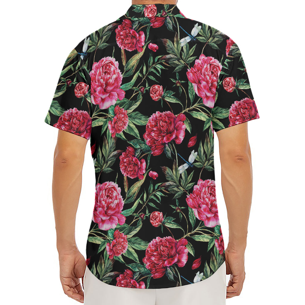 Watercolor Peony Pattern Print Men's Deep V-Neck Shirt