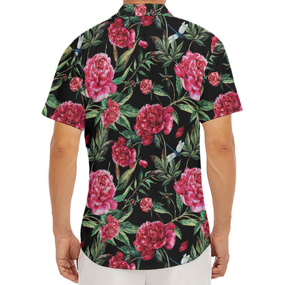 Watercolor Peony Pattern Print Men's Deep V-Neck Shirt