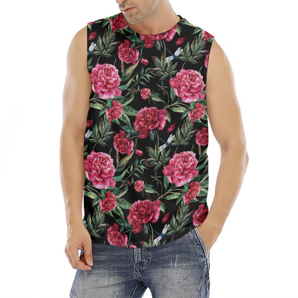Watercolor Peony Pattern Print Men's Fitness Tank Top
