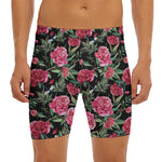 Watercolor Peony Pattern Print Men's Long Boxer Briefs