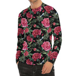 Watercolor Peony Pattern Print Men's Long Sleeve Rash Guard