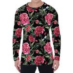 Watercolor Peony Pattern Print Men's Long Sleeve T-Shirt