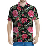 Watercolor Peony Pattern Print Men's Polo Shirt