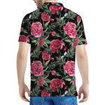 Watercolor Peony Pattern Print Men's Polo Shirt