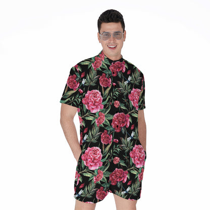 Watercolor Peony Pattern Print Men's Rompers