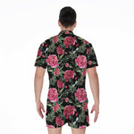 Watercolor Peony Pattern Print Men's Rompers