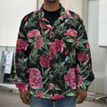 Watercolor Peony Pattern Print Men's Shirt Jacket