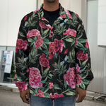 Watercolor Peony Pattern Print Men's Shirt Jacket