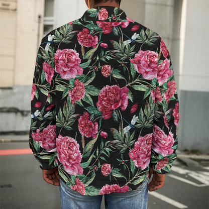 Watercolor Peony Pattern Print Men's Shirt Jacket