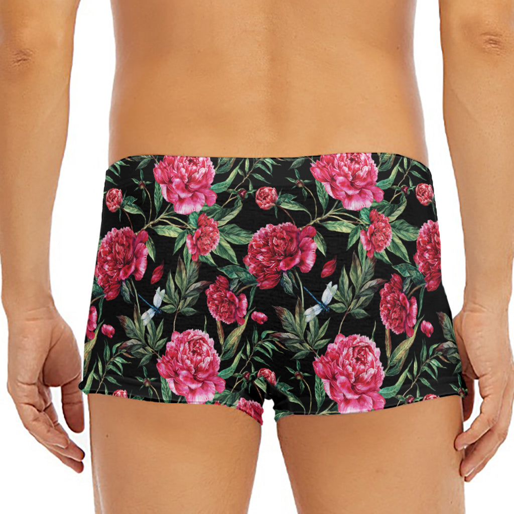 Watercolor Peony Pattern Print Men's Short Boxer Briefs