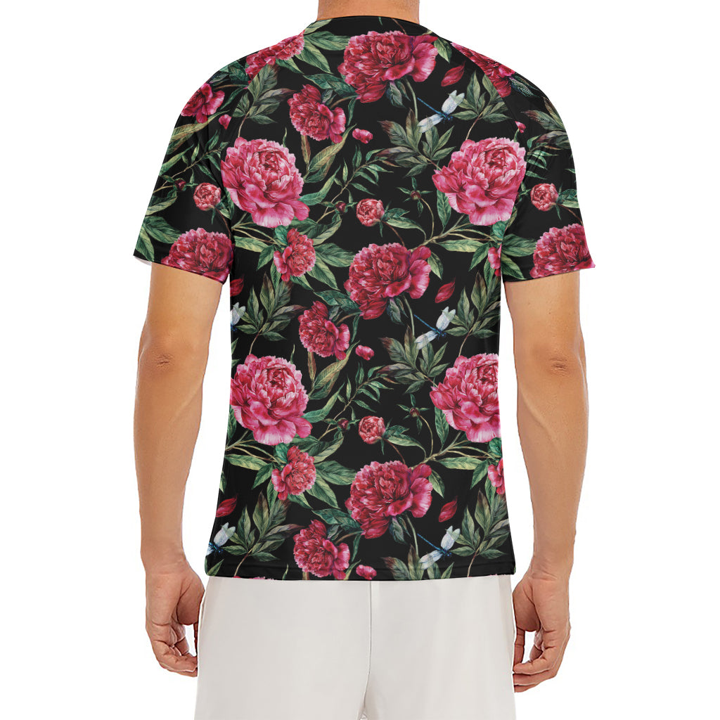 Watercolor Peony Pattern Print Men's Short Sleeve Rash Guard
