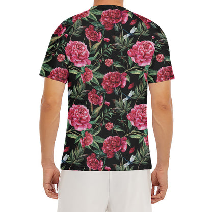 Watercolor Peony Pattern Print Men's Short Sleeve Rash Guard