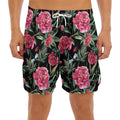 Watercolor Peony Pattern Print Men's Split Running Shorts