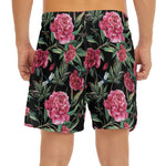 Watercolor Peony Pattern Print Men's Split Running Shorts