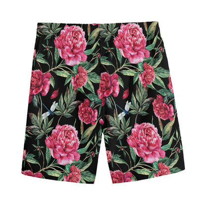 Watercolor Peony Pattern Print Men's Sports Shorts