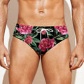 Watercolor Peony Pattern Print Men's Swim Briefs