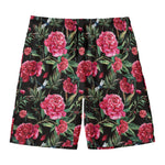 Watercolor Peony Pattern Print Men's Swim Trunks