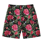 Watercolor Peony Pattern Print Men's Swim Trunks