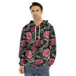 Watercolor Peony Pattern Print Men's Velvet Pullover Hoodie
