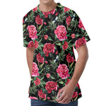 Watercolor Peony Pattern Print Men's Velvet T-Shirt