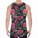 Watercolor Peony Pattern Print Men's Velvet Tank Top
