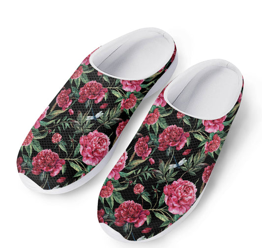Watercolor Peony Pattern Print Mesh Casual Shoes