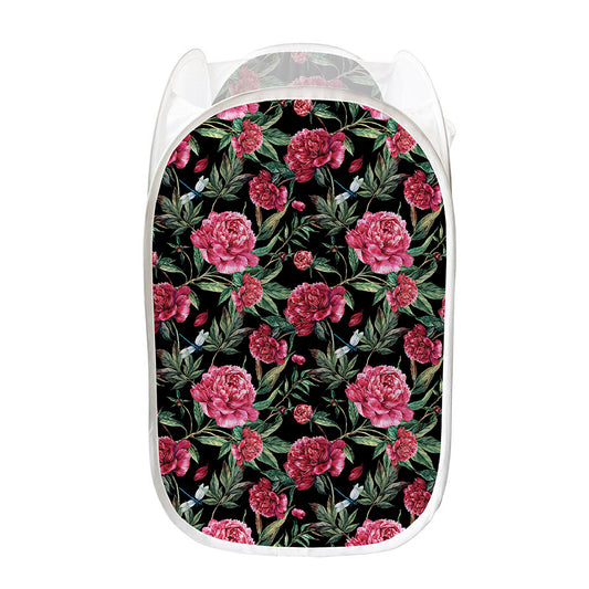 Watercolor Peony Pattern Print Mesh Laundry Hamper