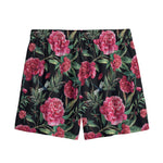 Watercolor Peony Pattern Print Mesh Shorts