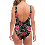 Watercolor Peony Pattern Print One Piece Swimsuit
