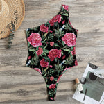 Watercolor Peony Pattern Print One Shoulder Bodysuit