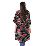 Watercolor Peony Pattern Print Open Front Beach Cover Up