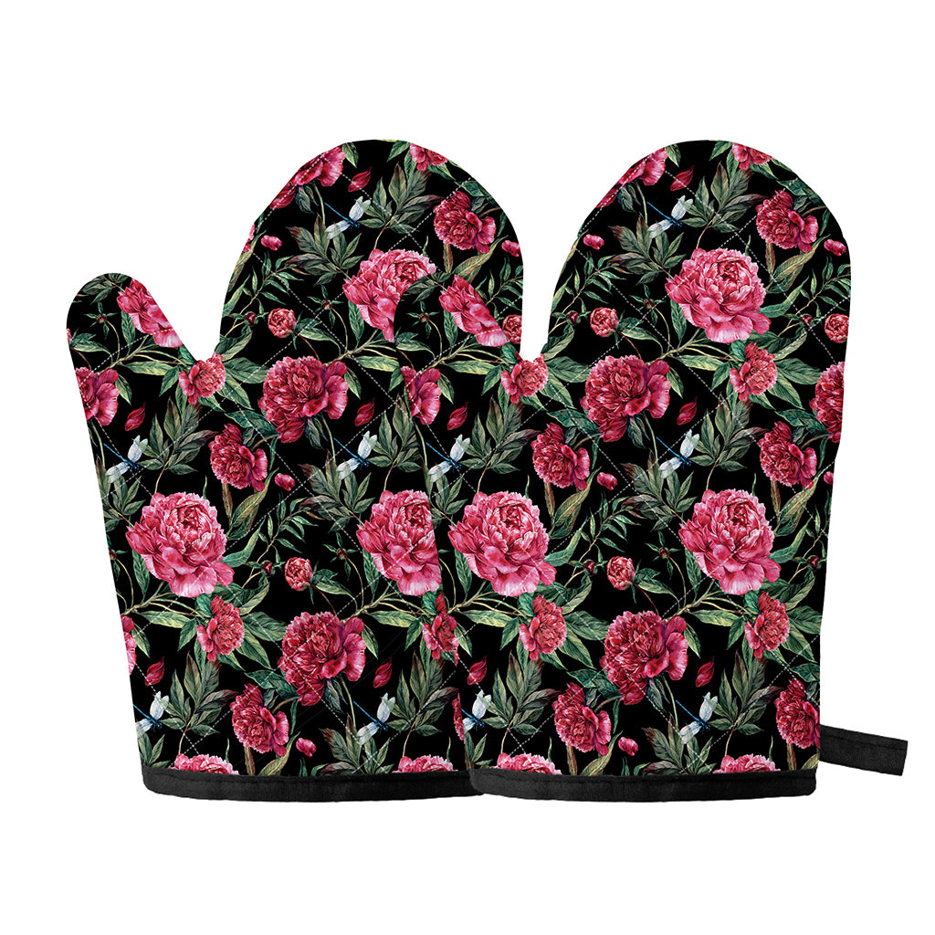 Watercolor Peony Pattern Print Oven Mitts