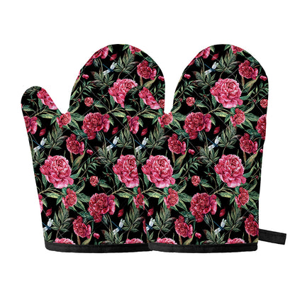 Watercolor Peony Pattern Print Oven Mitts