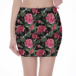 Watercolor Peony Pattern Print Pencil Mini Skirt