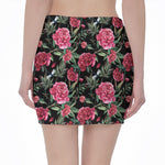Watercolor Peony Pattern Print Pencil Mini Skirt