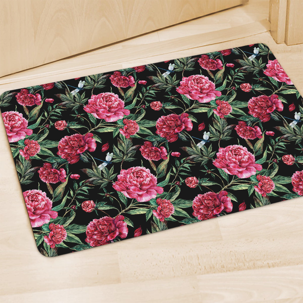 Watercolor Peony Pattern Print Polyester Doormat