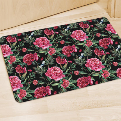 Watercolor Peony Pattern Print Polyester Doormat